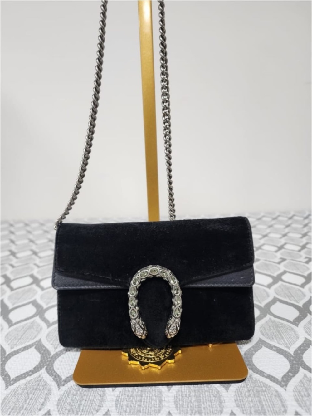 Authentic Gucci Velvet Super Mini Dionysus Crossbody Bag Black - Picture 10 of 12